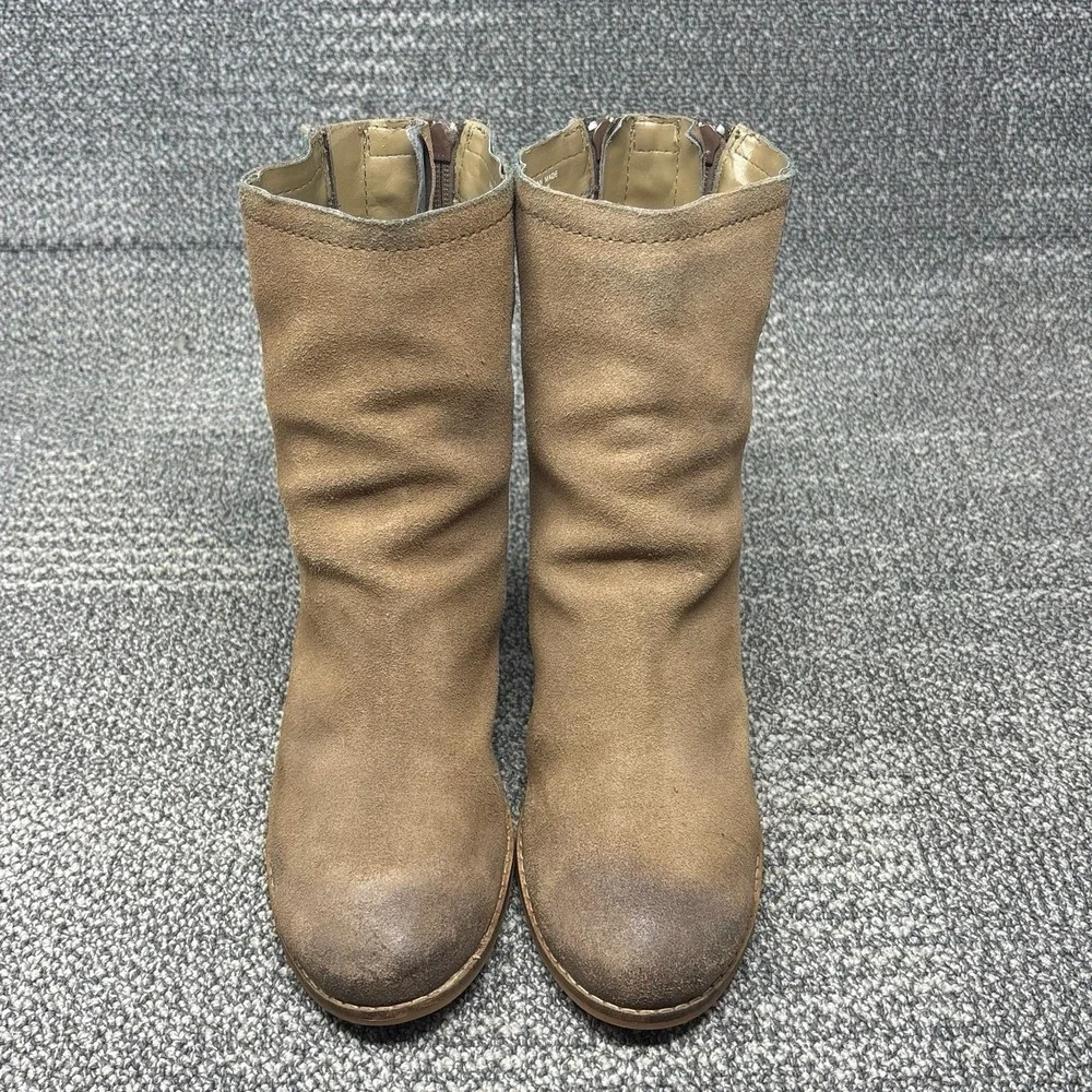 Seychelles Womens 8 Suede Leather Ankle Boots Brown Tan Block Heel Zip Booties